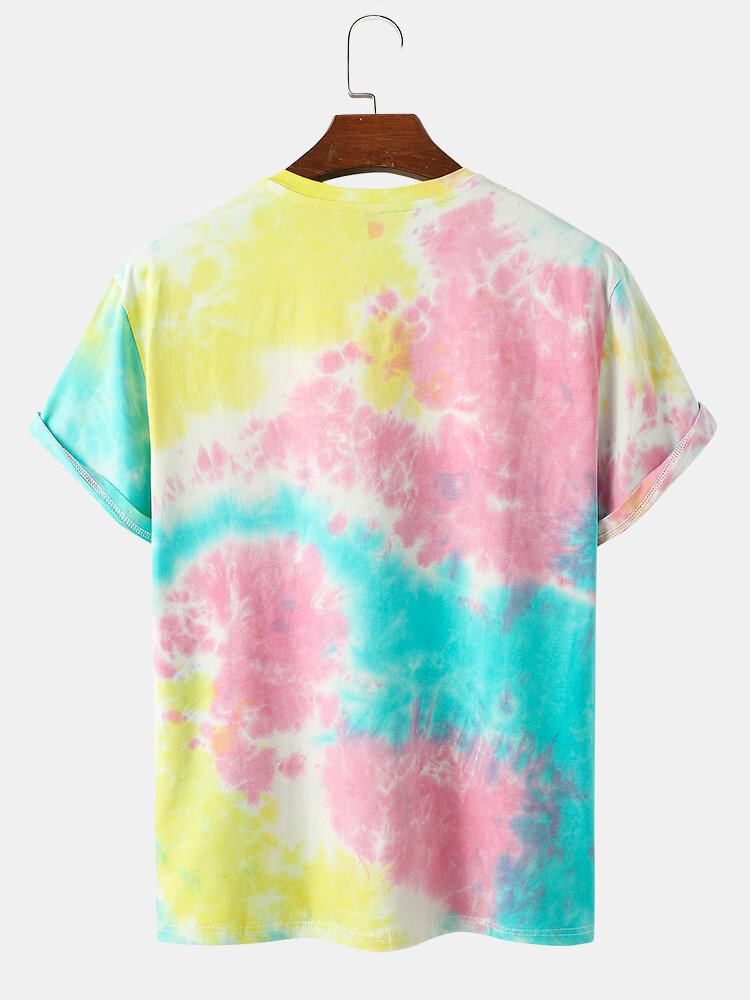 Mænds Bomuld Søde Blomstermønster Tie Dye Kortærmede T-shirts