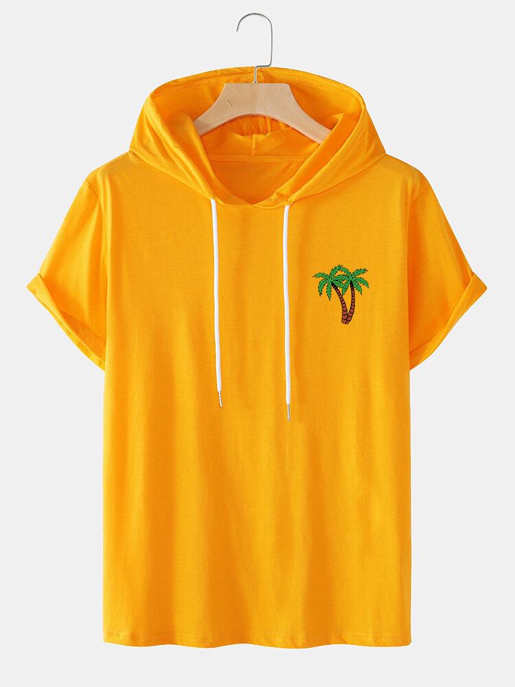 Mænds Coconut Tree Hooded Chest Print Casual T-shirts