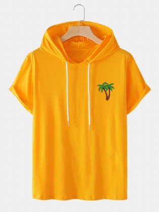 Mænds Coconut Tree Hooded Chest Print Casual T-shirts