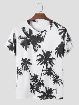 Mænds Coconut Tree Print Crew Neck Holiday Kortærmede T-shirts