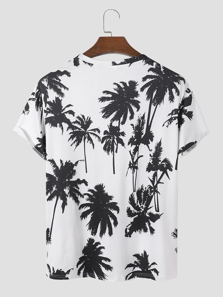 Mænds Coconut Tree Print Crew Neck Holiday Kortærmede T-shirts