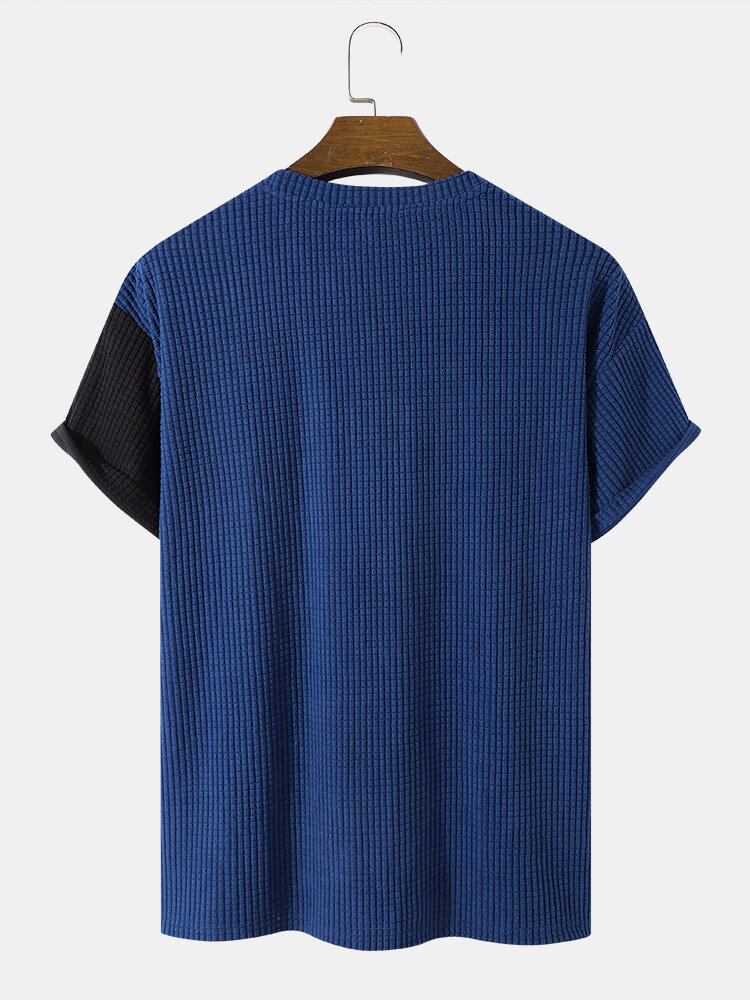 Mænds Corduroy Vener Color Block Casual T-shirts