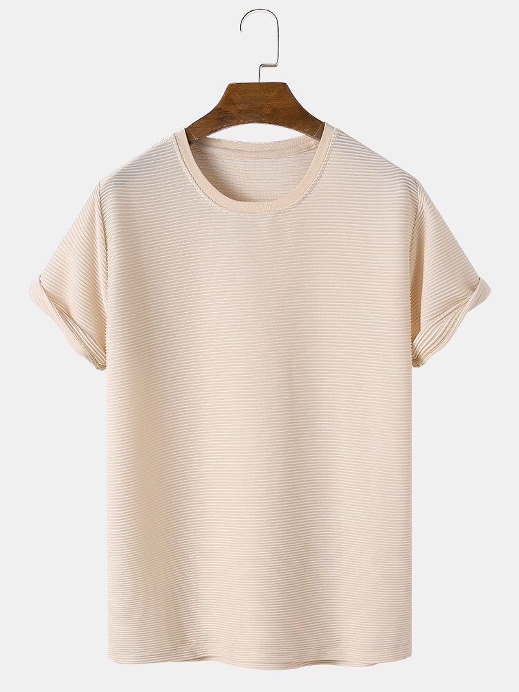 Mænds Ensfarvede Tekstur Rund Hals Korte Ærmer Basics T-shirts