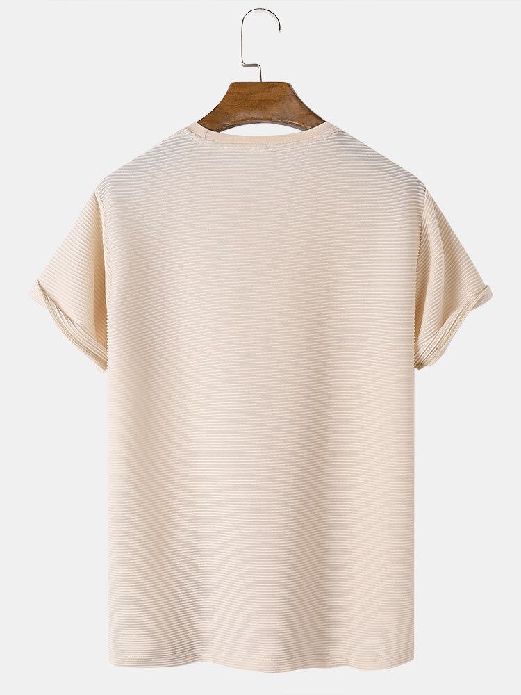 Mænds Ensfarvede Tekstur Rund Hals Korte Ærmer Basics T-shirts