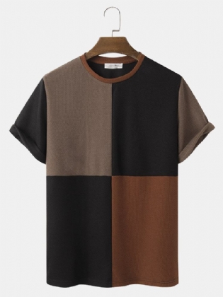 Mænds Farveblok Patchwork T-shirts Med Rund Hals