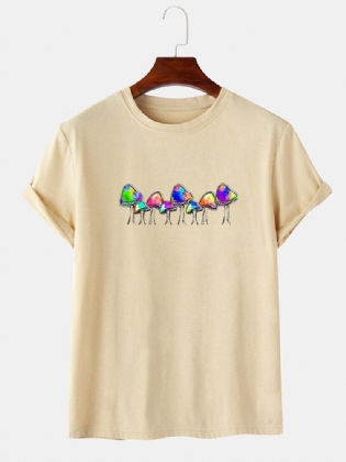 Mænds Flerfarvede Svampeprint O-hals Community Spirit Kortærmede T-shirts