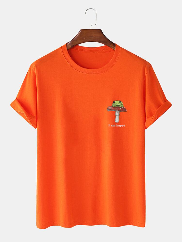 Mænds Frø Champignon Brystprint Casual 100% Bomuld Kortærmede T-shirts