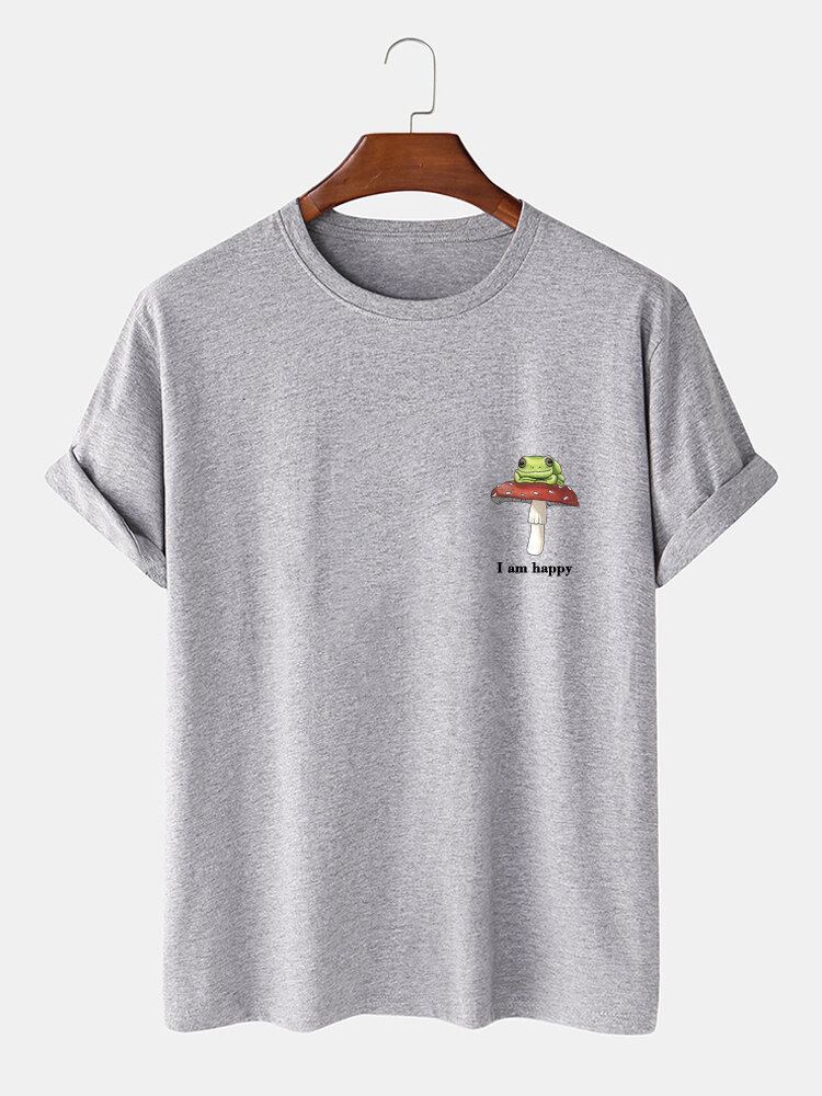 Mænds Frø Champignon Brystprint Casual 100% Bomuld Kortærmede T-shirts