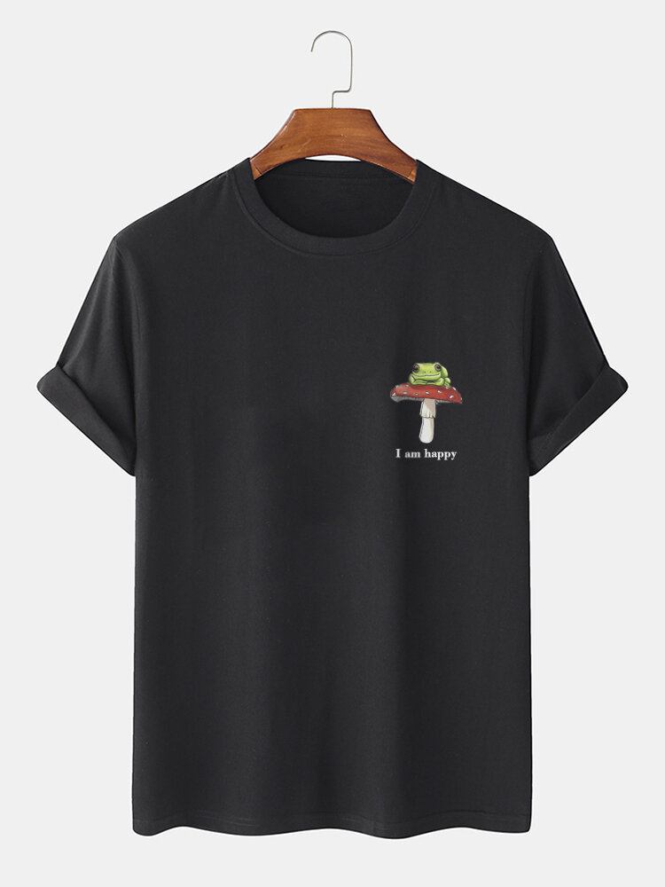 Mænds Frø Champignon Brystprint Casual 100% Bomuld Kortærmede T-shirts