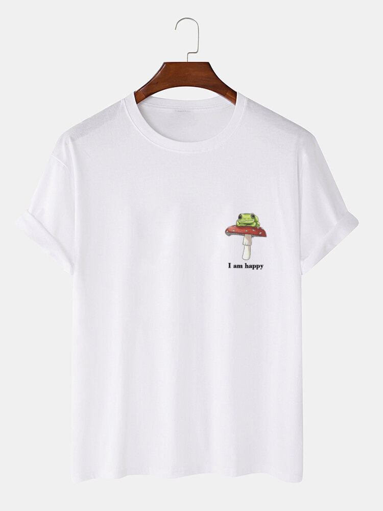 Mænds Frø Champignon Brystprint Casual 100% Bomuld Kortærmede T-shirts