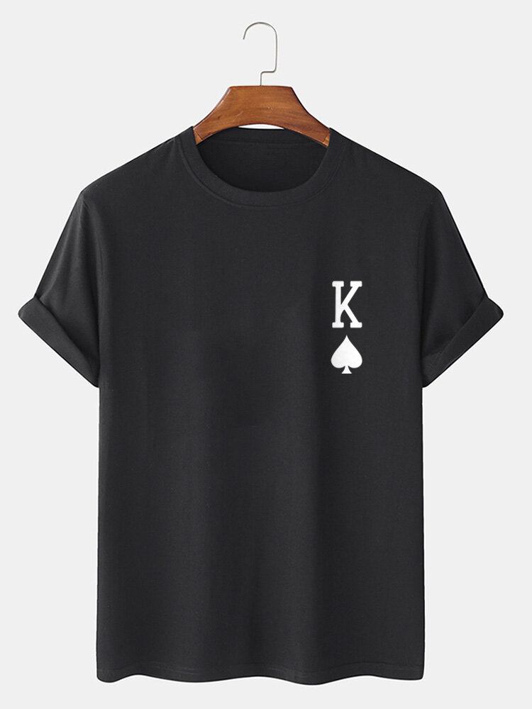 Mænds King Of Spades Poker Print 100% Bomuld Kortærmet T-shirt