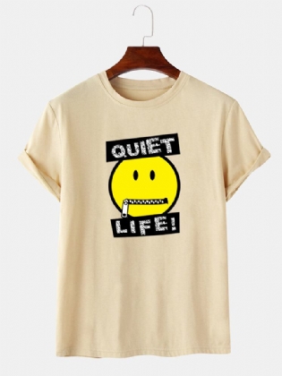 Mænds Letter Emojis Print O-hals Kortærmede T-shirts