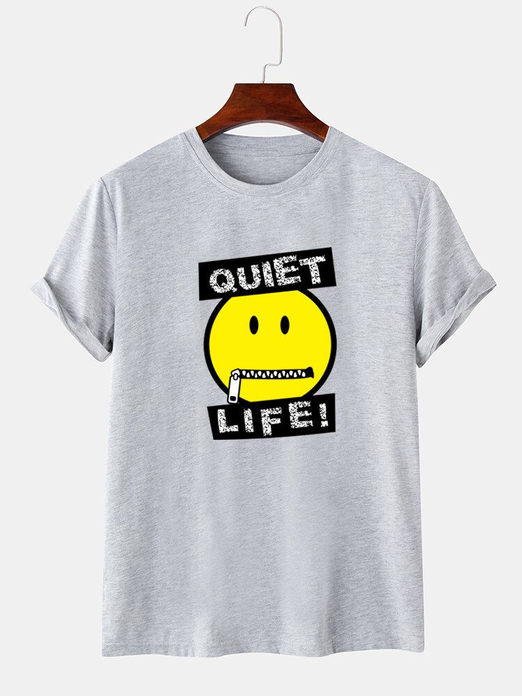 Mænds Letter Emojis Print O-hals Kortærmede T-shirts