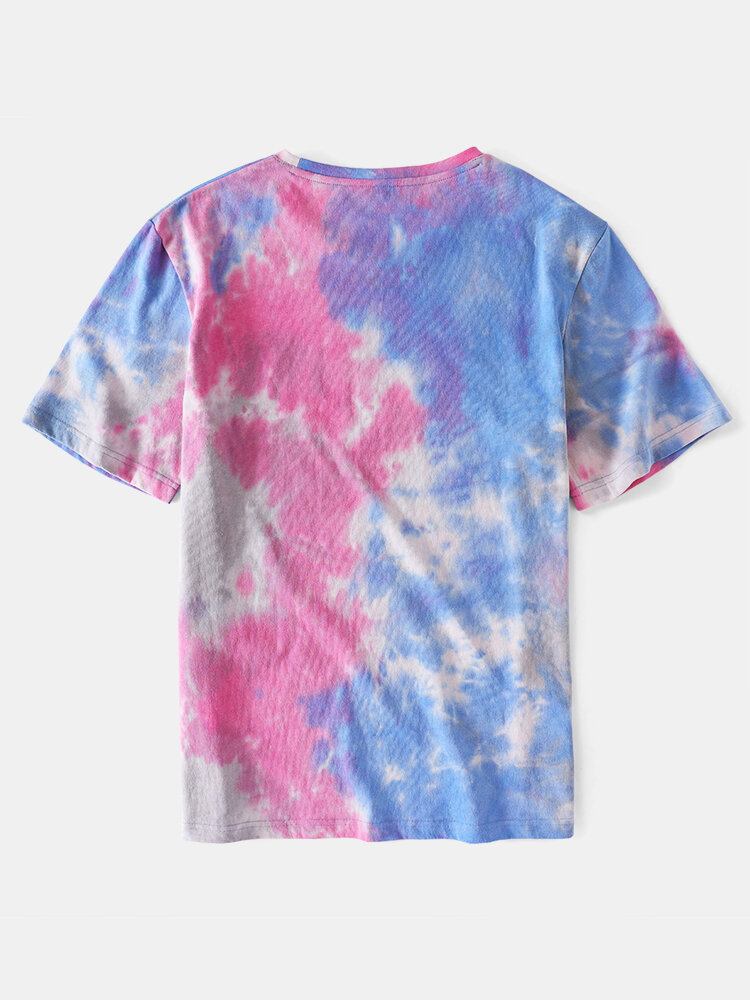 Mænds Lille Blomsterprint Tie Dye Rundhalset Kortærmet T-shirt