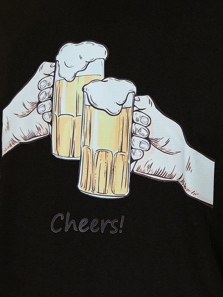 Mænds Øl Cheers Grafisk Rund Hals Bomuld Kortærmede T-shirts