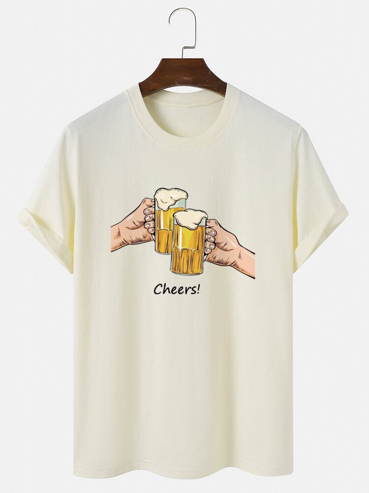 Mænds Øl Cheers Grafisk Rund Hals Bomuld Kortærmede T-shirts