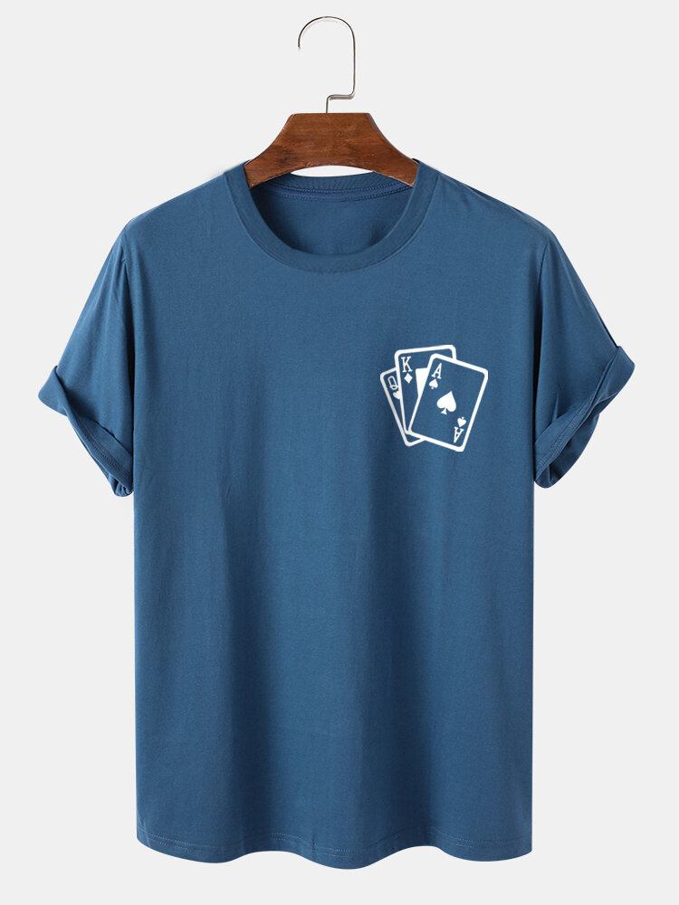 Mænds Poker Brysttryk 100% Bomuld Casual Kortærmet T-shirt