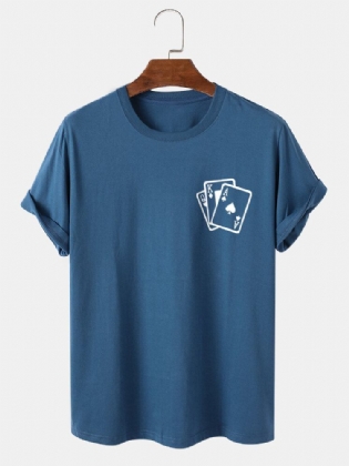 Mænds Poker Brysttryk 100% Bomuld Casual Kortærmet T-shirt