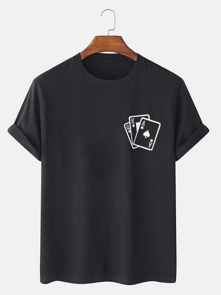 Mænds Poker Brysttryk 100% Bomuld Casual Kortærmet T-shirt