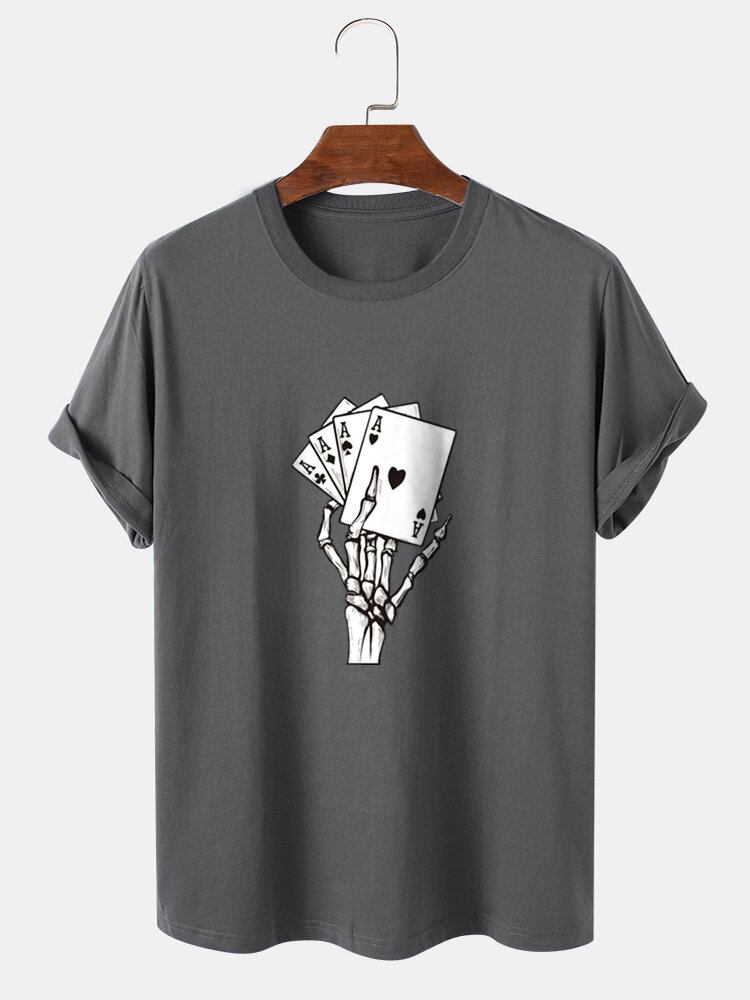 Mænds Poker Skeleton Hand Graphics Street 100% Bomuld Kortærmet T-shirt