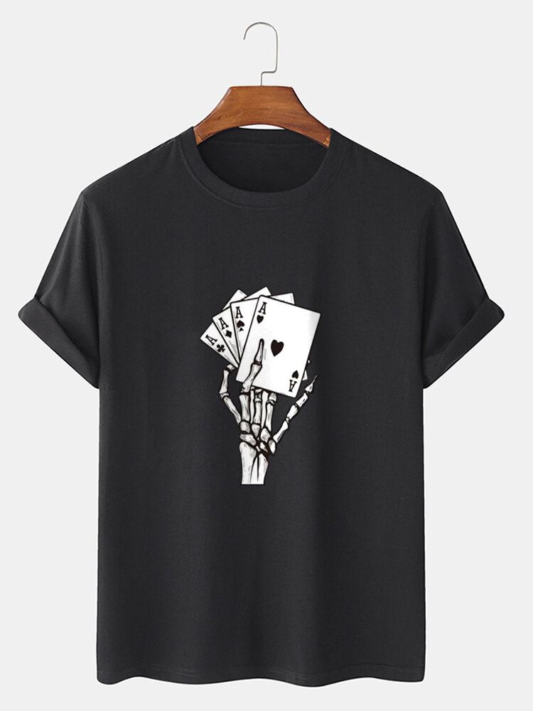 Mænds Poker Skeleton Hand Graphics Street 100% Bomuld Kortærmet T-shirt