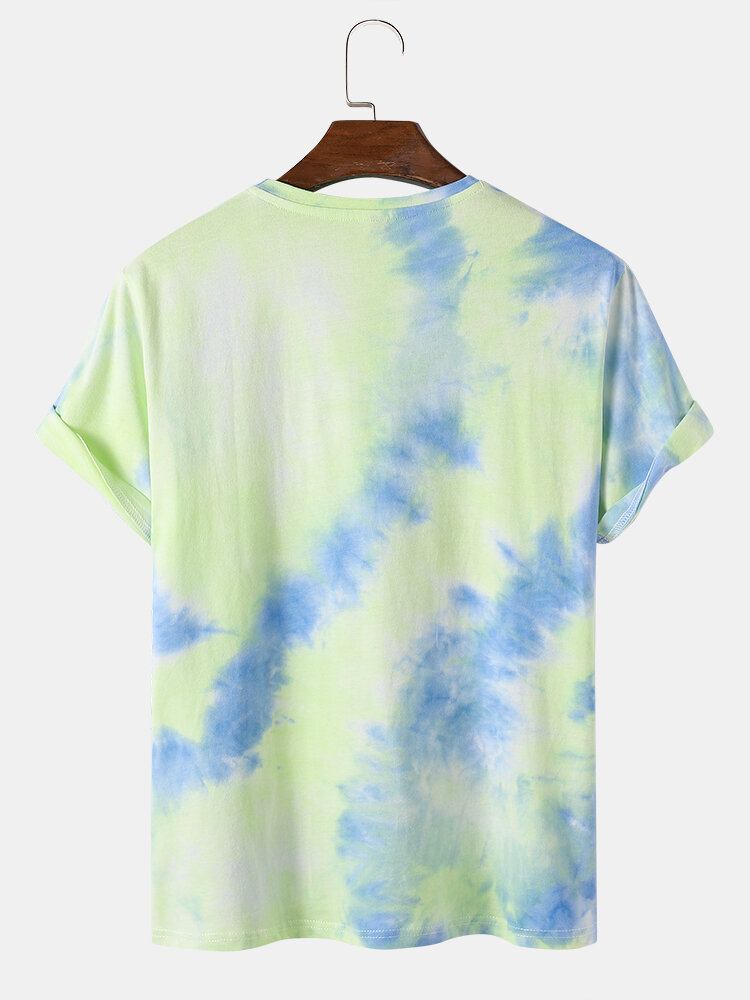 Mænds Smil Letter Print Tie Dye Crew Neck Street T-shirts