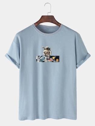 Mænds Space Astronaut Grafisk 100% Bomuld Løse Kortærmede T-shirts
