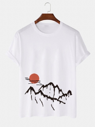 Mænds Ukiyoe Landskabstryk Kortærmede T-shirts I Bomuld