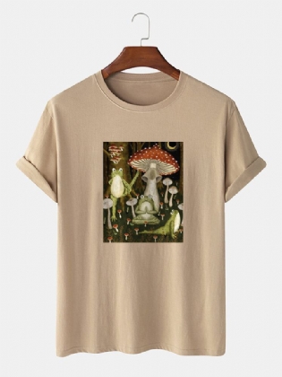 Mushroom Frog Grafisk 100% Bomuld Community Spirit Kortærmede T-shirts