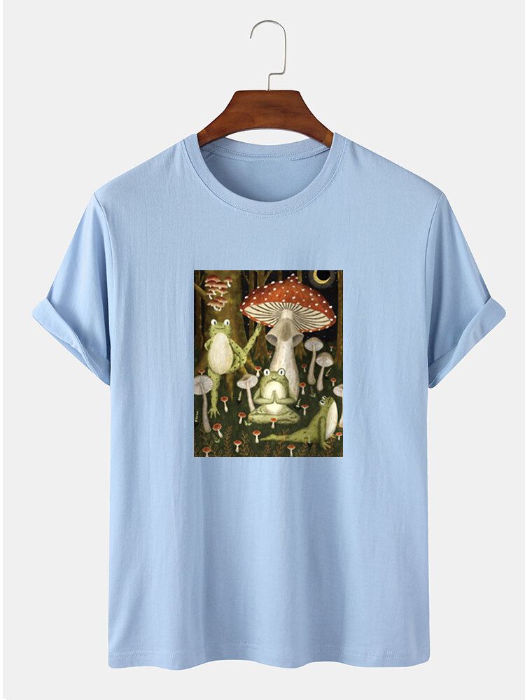 Mushroom Frog Grafisk 100% Bomuld Community Spirit Kortærmede T-shirts