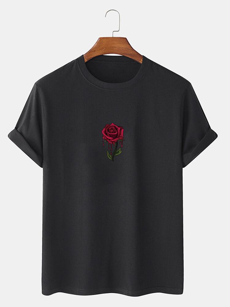 Rose-grafik Til Mænd 100% Bomuld Casual Kortærmet T-shirt