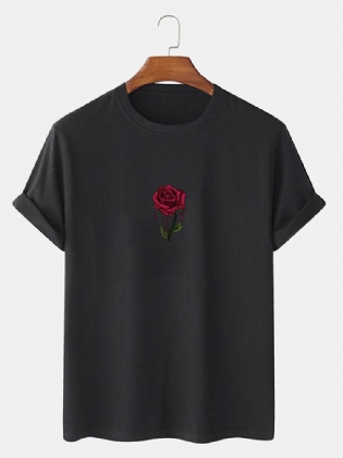 Rose-grafik Til Mænd 100% Bomuld Casual Kortærmet T-shirt