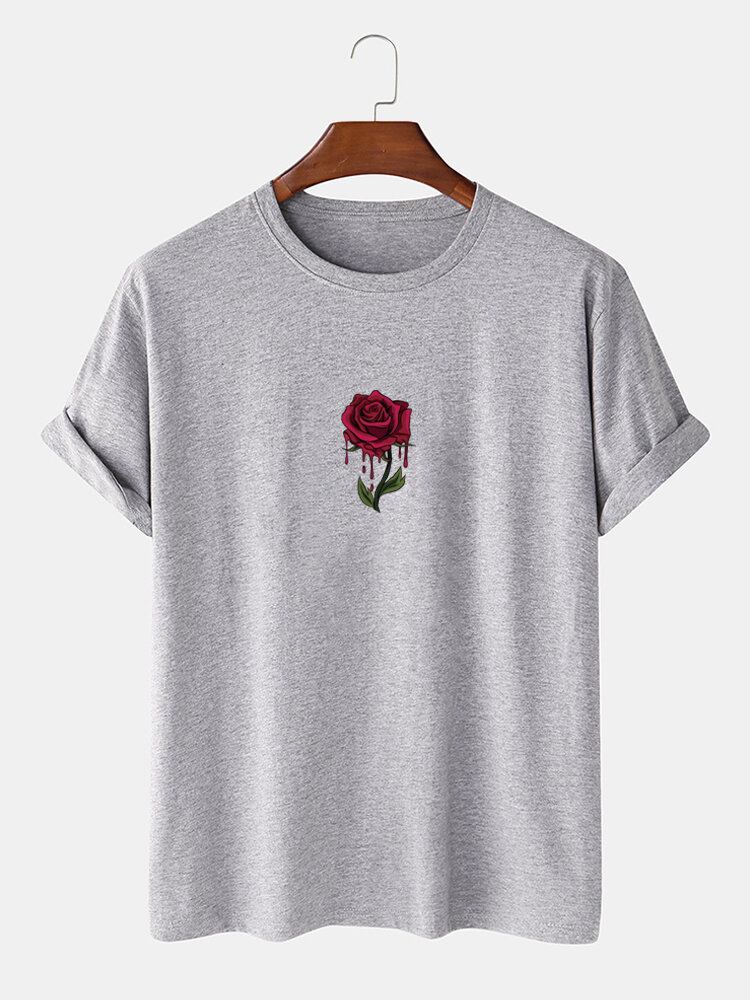 Rose-grafik Til Mænd 100% Bomuld Casual Kortærmet T-shirt