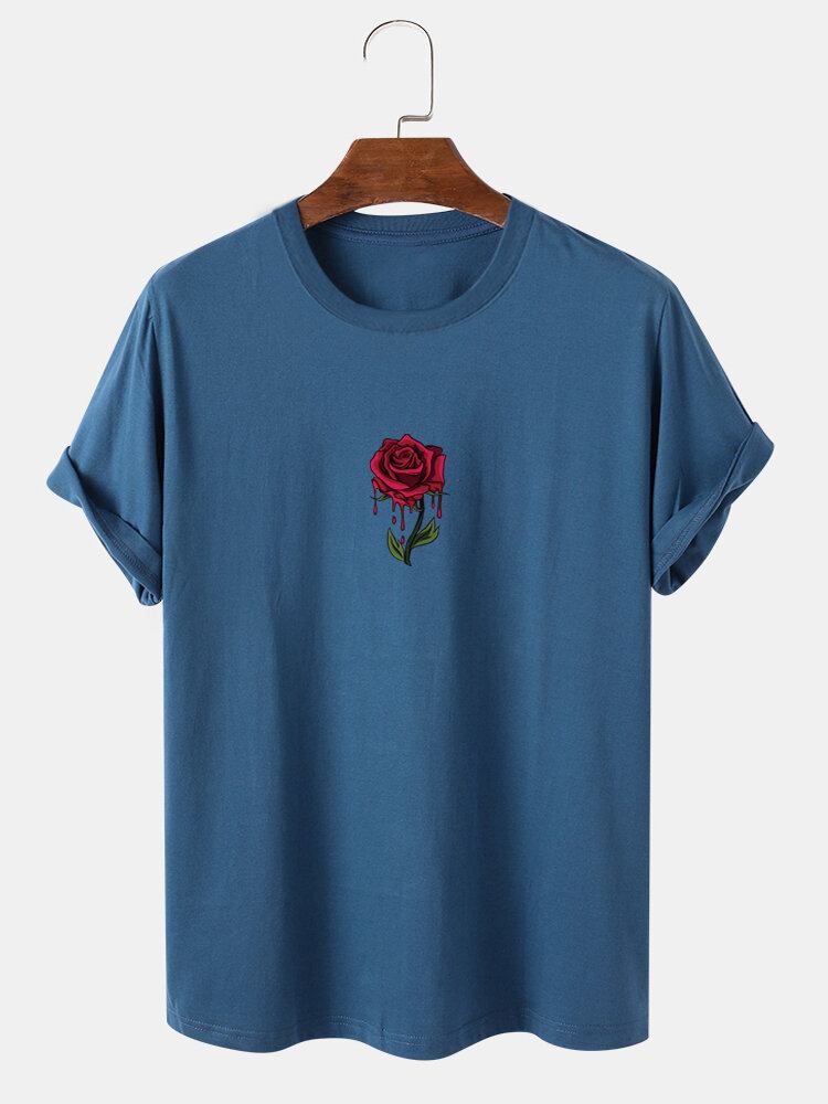 Rose-grafik Til Mænd 100% Bomuld Casual Kortærmet T-shirt