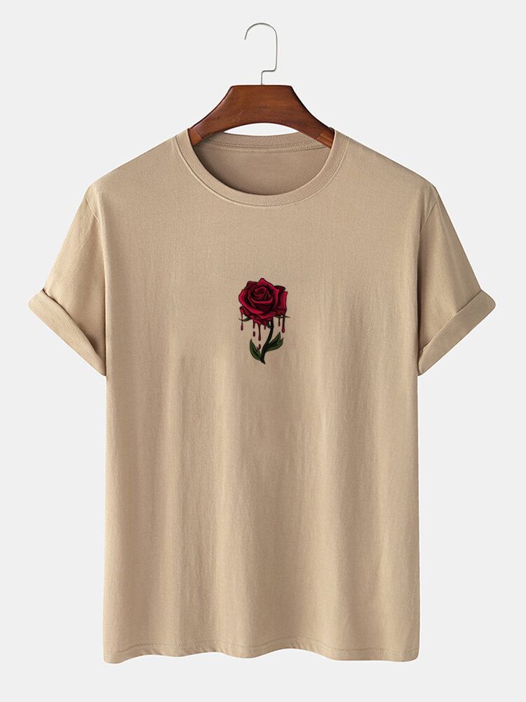 Rose-grafik Til Mænd 100% Bomuld Casual Kortærmet T-shirt