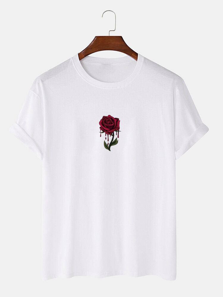 Rose-grafik Til Mænd 100% Bomuld Casual Kortærmet T-shirt