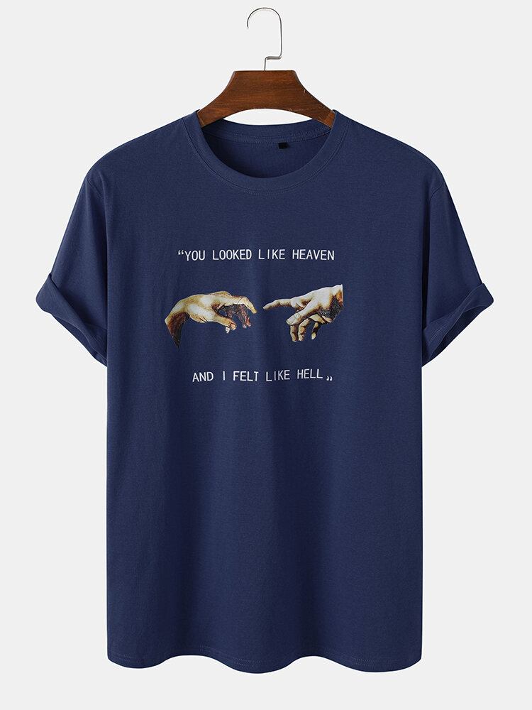 Slogantryk Til Mænd Med Hænder 100% Bomuld Casual Løs Kortærmet T-shirt