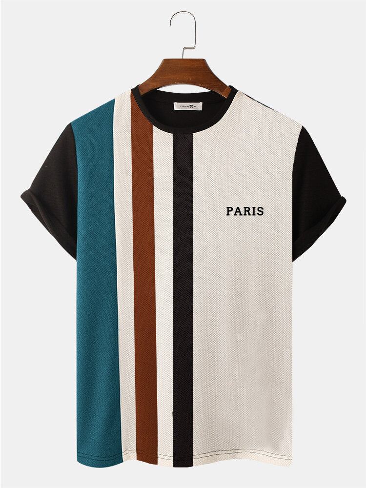 Stribet Patchwork Rund Hals Strikkede Vener Preppy T-shirts Til Mænd