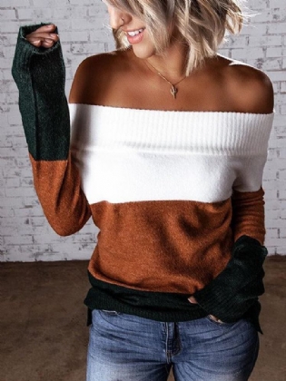 Casual Color Block Stitching Langærmede Sweatere Toppe Til Kvinder