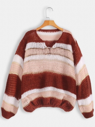 Dame Casual Stribede Sweatere Med V-hals
