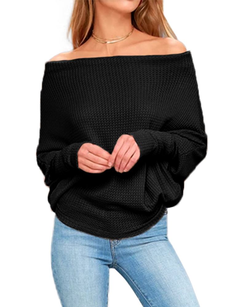 Dame Off Skulder Striktrøjer Jumper Løse Pullover Toppe