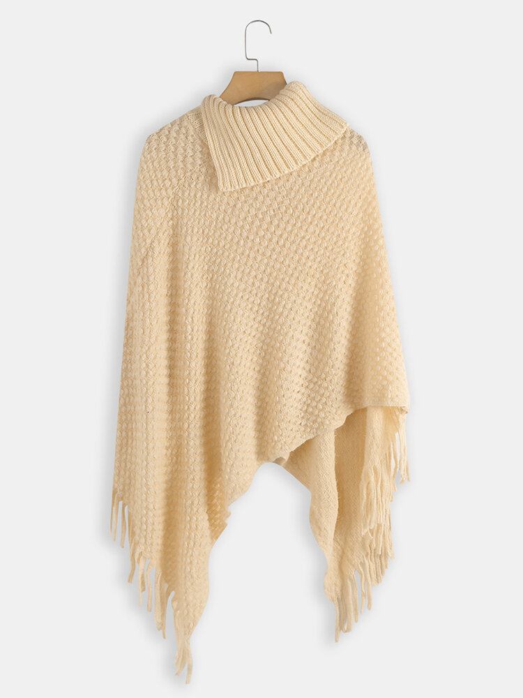 Dame Solid Button Uregelmæssig Hem Shawl Tassel Sweaters