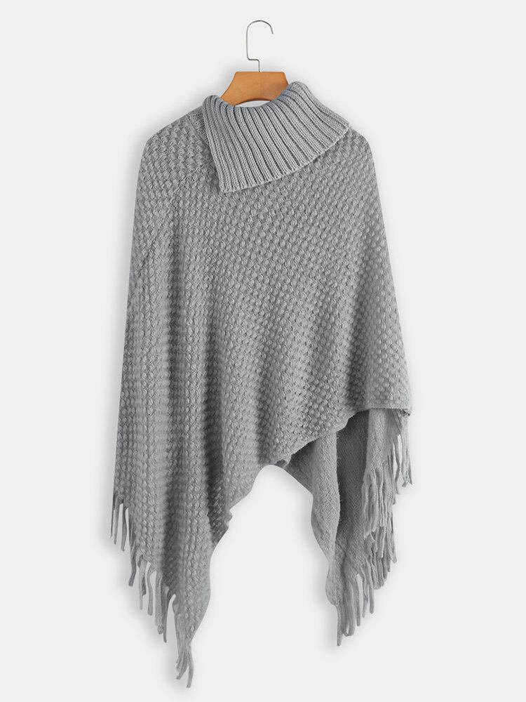 Dame Solid Button Uregelmæssig Hem Shawl Tassel Sweaters