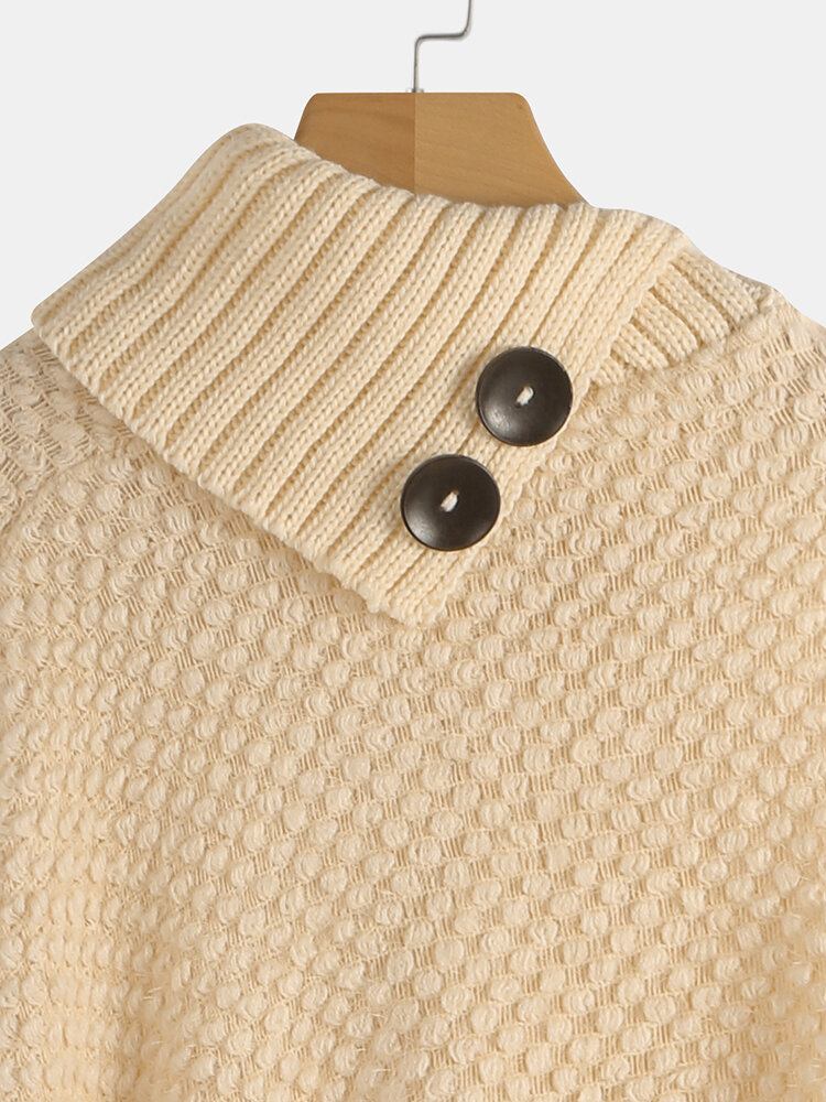 Dame Solid Button Uregelmæssig Hem Shawl Tassel Sweaters