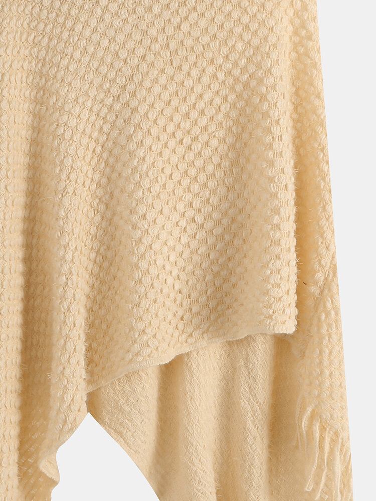 Dame Solid Button Uregelmæssig Hem Shawl Tassel Sweaters