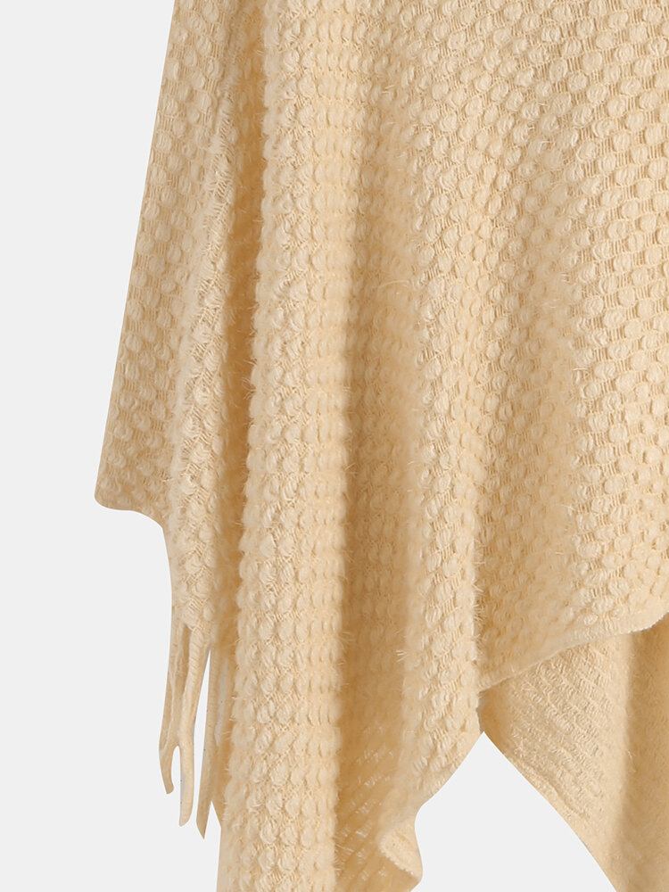 Dame Solid Button Uregelmæssig Hem Shawl Tassel Sweaters