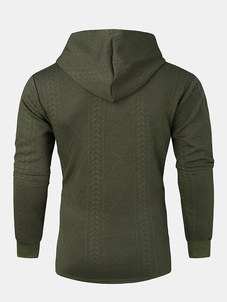 Herre Argyle Jacquard Strik Quarter Zip Bomuld Casual Hættetrøjer Med Lomme