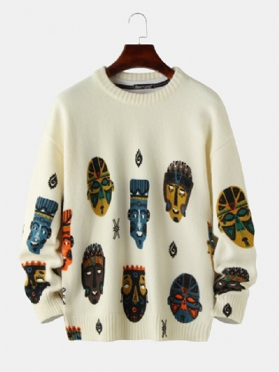 Herre Etnisk Figurmønster Print Bomuld Rund Hals Strikket Afslappet Sweater Sweater