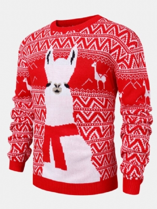 Jul Herre Tegneserie Alpaca Geometri Strikket Varm Pullover Sweatere