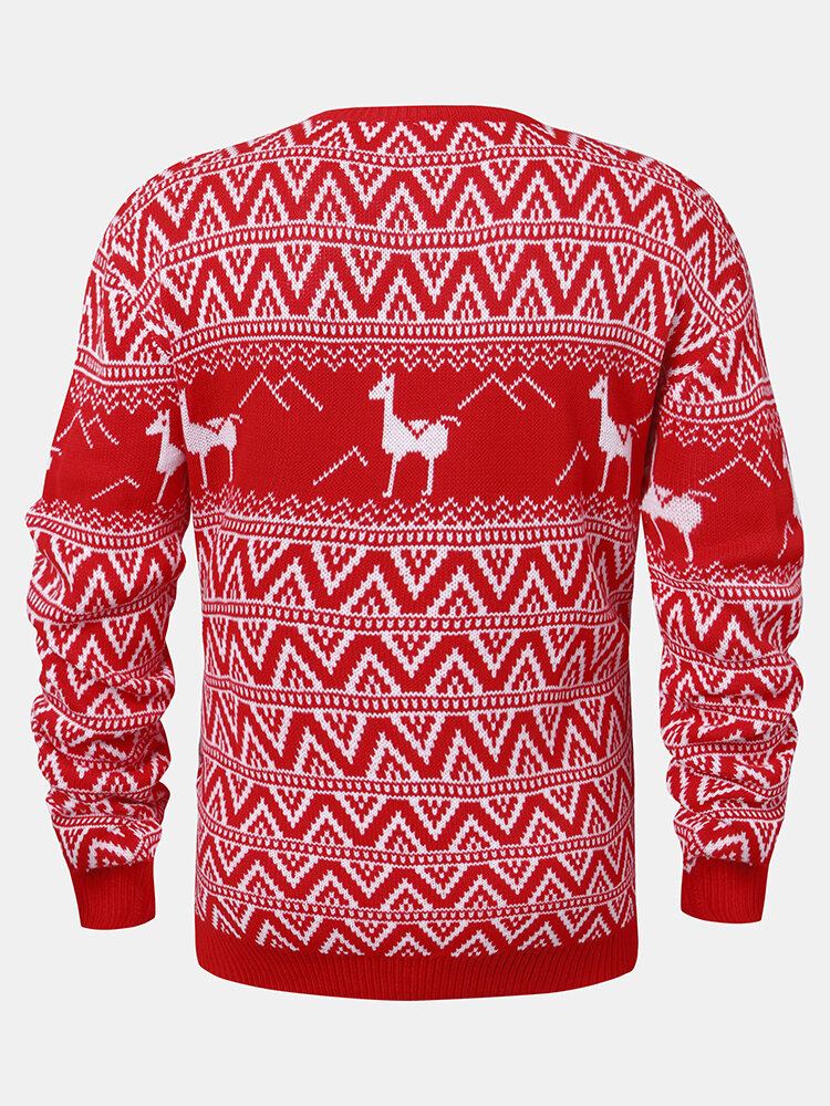 Jul Herre Tegneserie Alpaca Geometri Strikket Varm Pullover Sweatere